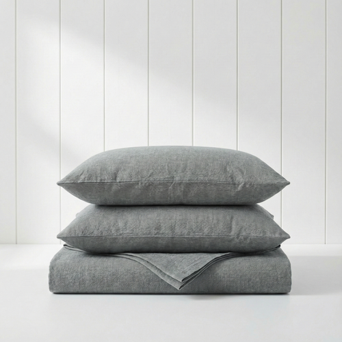 European Coastal Bedding Organic Cotton Flat King Bedsheet Set- Pebble Grey