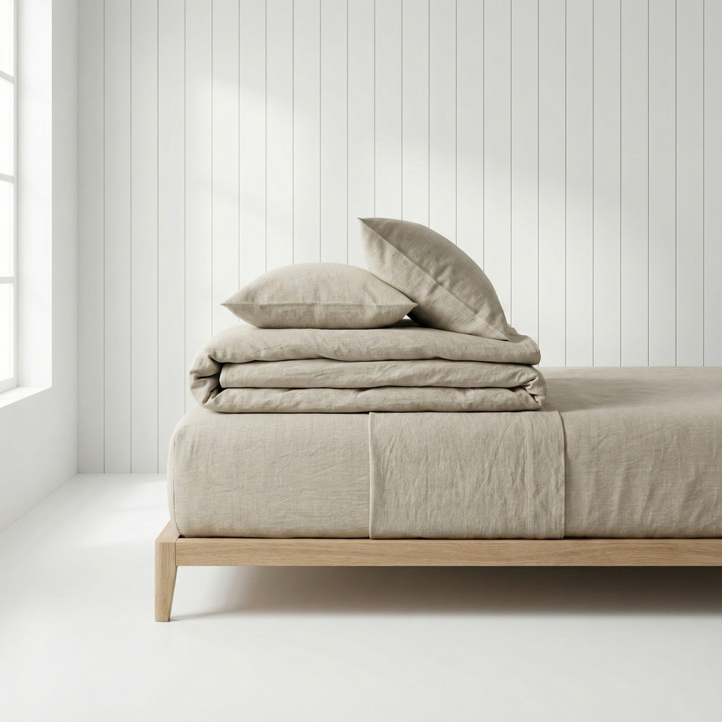 European Coastal Bedding Organic Cotton Flat King Bedsheet Set- Soft Dune