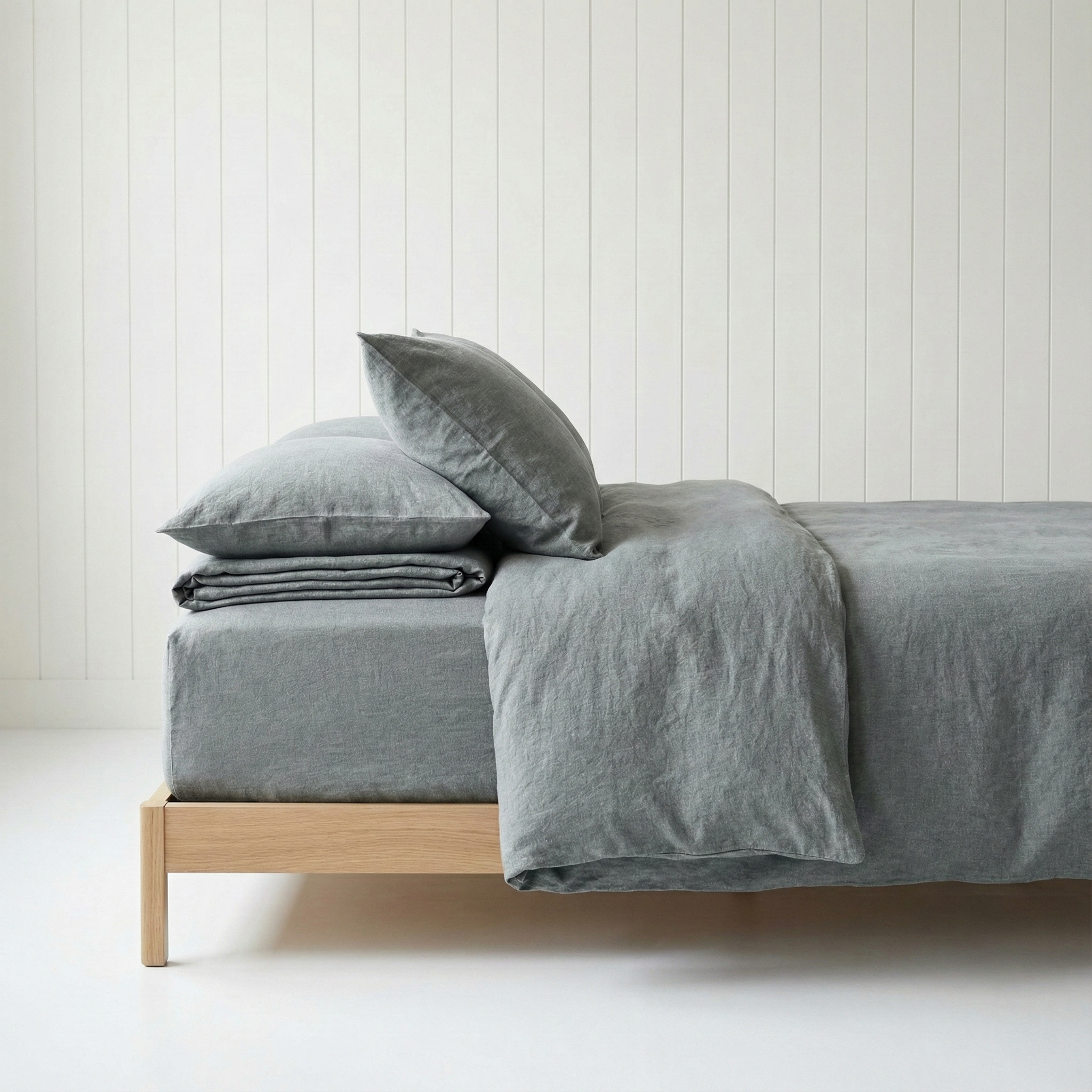 European Coastal Bedding Organic Cotton Flat King Bedsheet Set- Pebble Grey