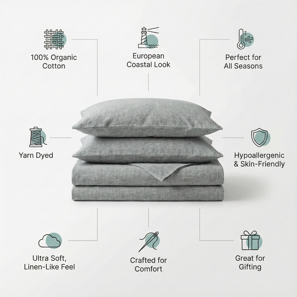 100% Organic Cotton Yarn Dyed Flat Bedsheet Set