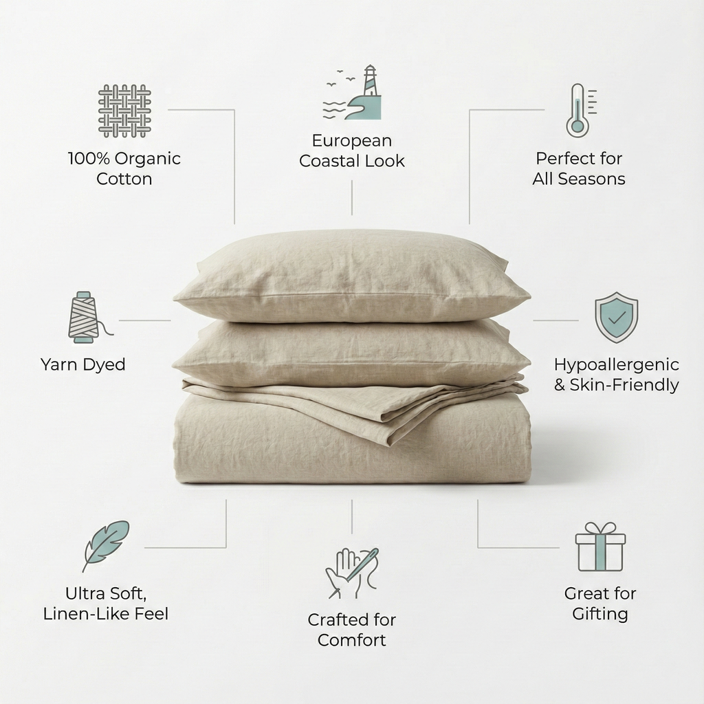 European Coastal Bedding Organic Cotton Flat King Bedsheet Set- Soft Dune