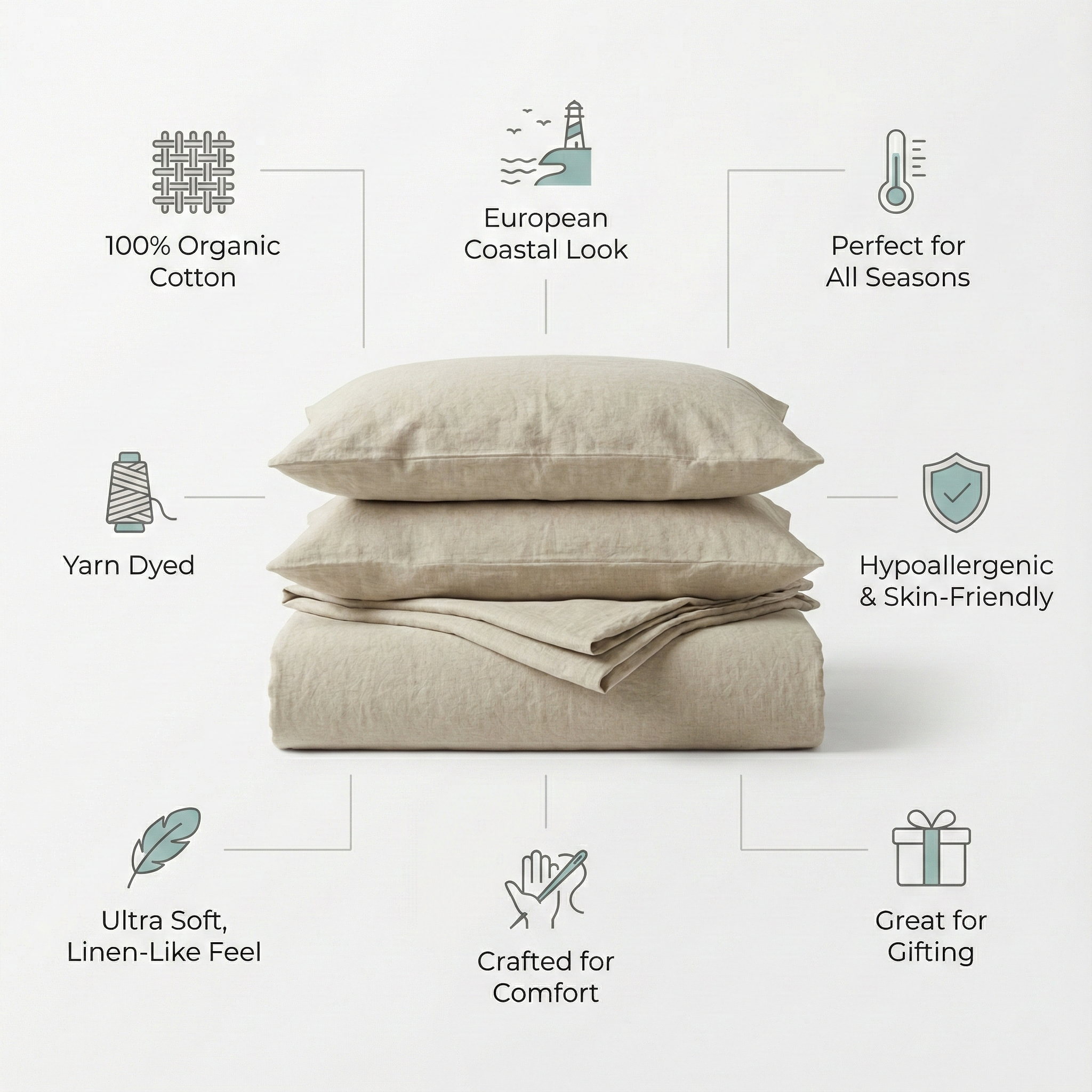 European Coastal Bedding Organic Cotton Flat King Bedsheet Set- Soft Dune