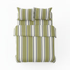300TC Olive Green Stripe 100% Cotton Flat Bedsheet Set