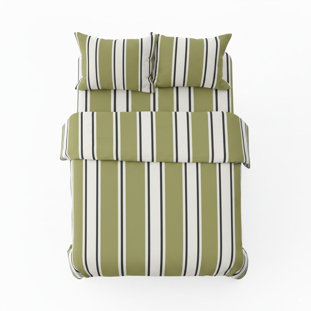 300TC Olive Green Stripe 100% Cotton Flat Bedsheet Set