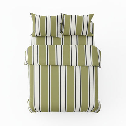 300 TC Olive Green Stripe 100% Cotton Fitted Bedsheet Set