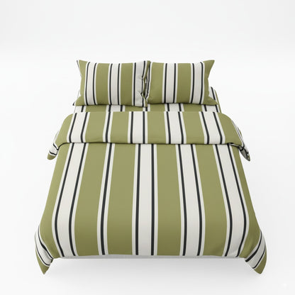 300 TC Olive Green Stripe 100% Cotton Fitted Bedsheet Set
