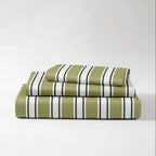 300TC Olive Green Stripe 100% Cotton Flat Bedsheet Set
