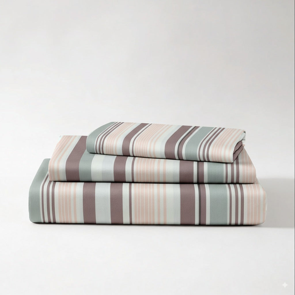 300TC Striped 100% Cotton Flat Bedsheet Set