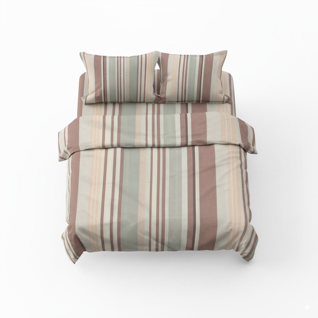 300TC Striped 100% Cotton Fitted Bedsheet Set